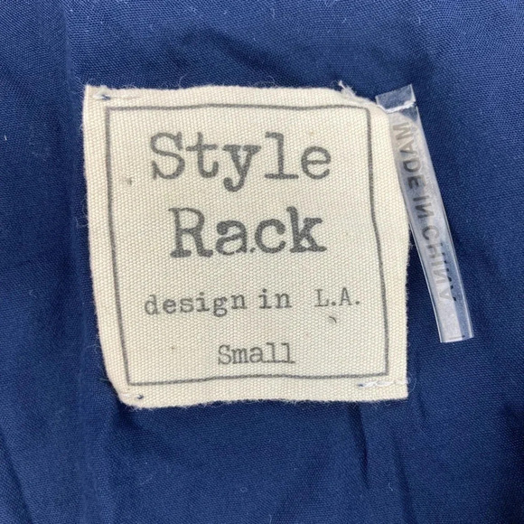 Style Rack Tie Back Wrap Top | Navy Blue Pinstripe | Size S - Picture 3 of 4